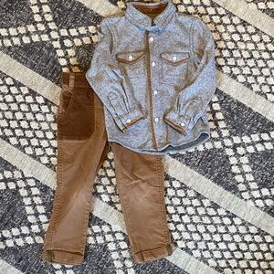 OshKosh B'gosh Gray and Brown Kids Shirt & Brown Corduroy Pants Set - Size: 3T